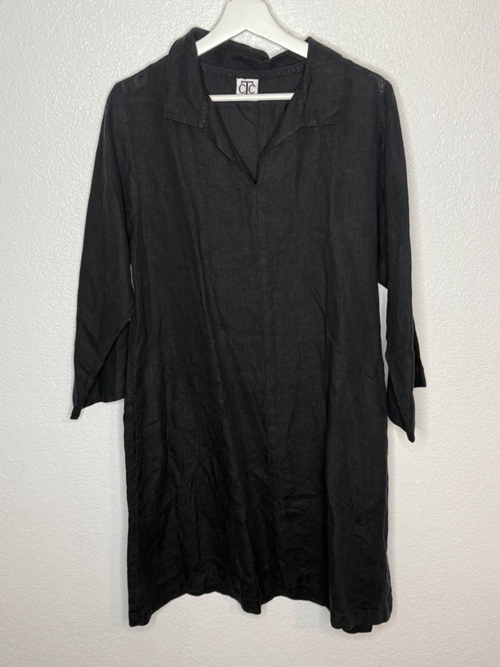 CTC Linens Black Pop Over Collared Mini Dress With Pockets Size XL